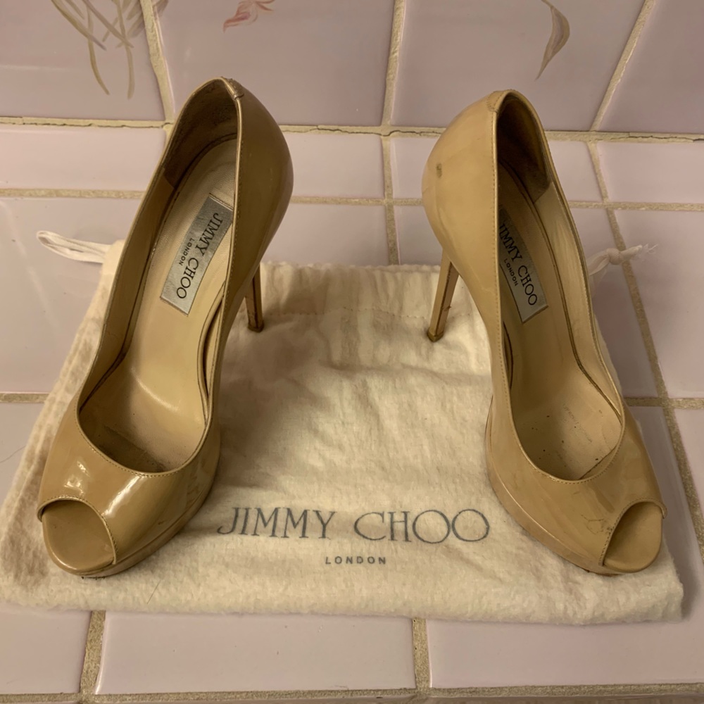 Jimmy Choo Nude Peep Toe Pumps